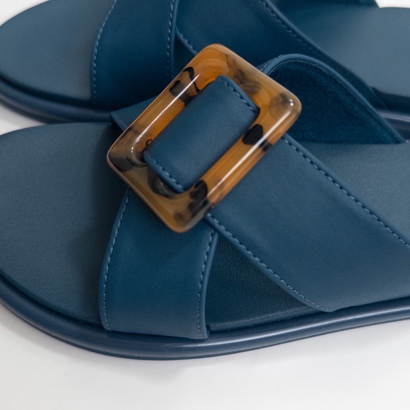 Olukai La'i Slide Sandals Women 8 Blue Tortoise Buckle Comfort Slip-On 31473-00 - Picture 7 of 16